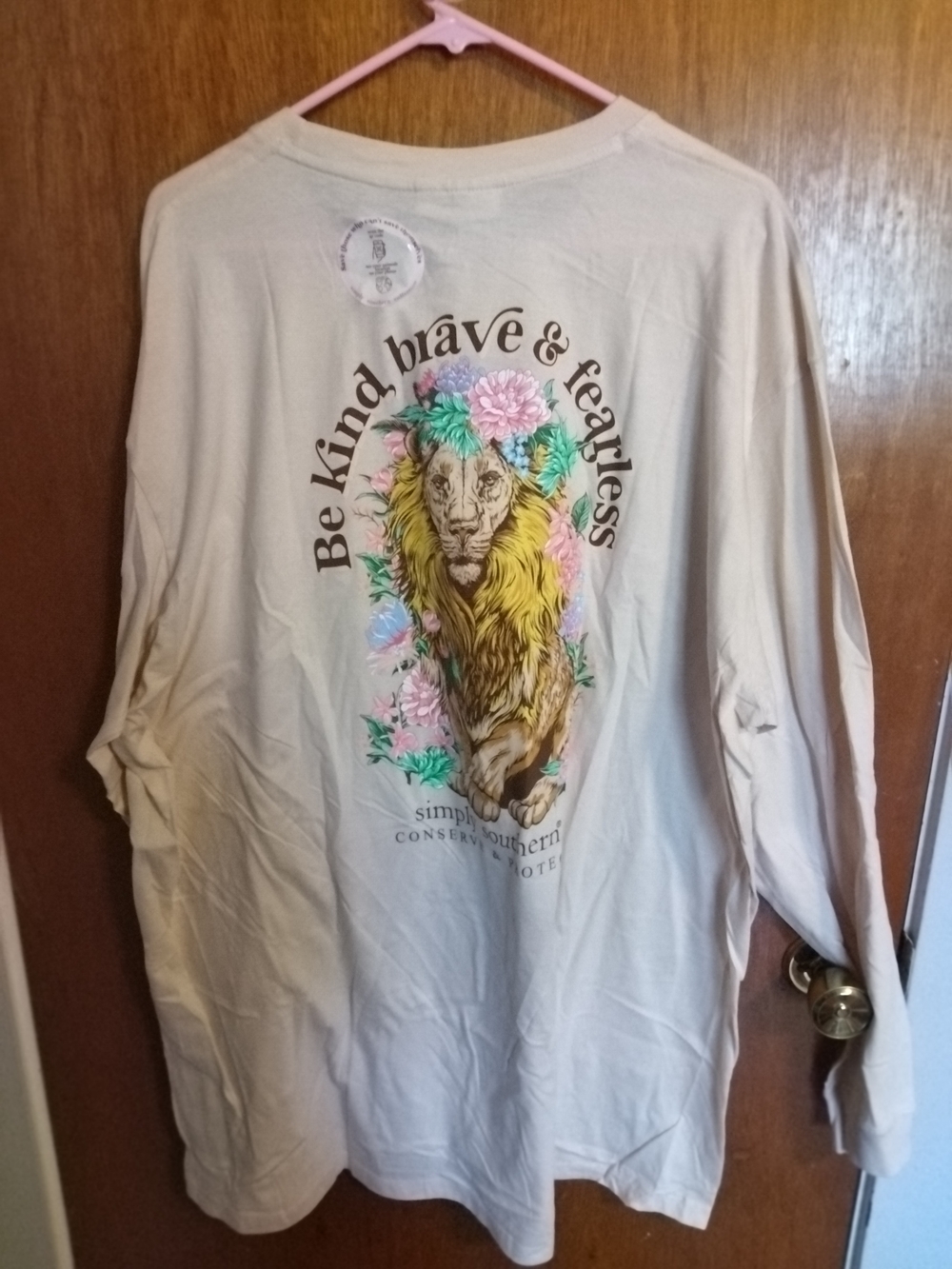 Simply Southern Cream Long-Sleeve Tee with Colorful Lion Graphic